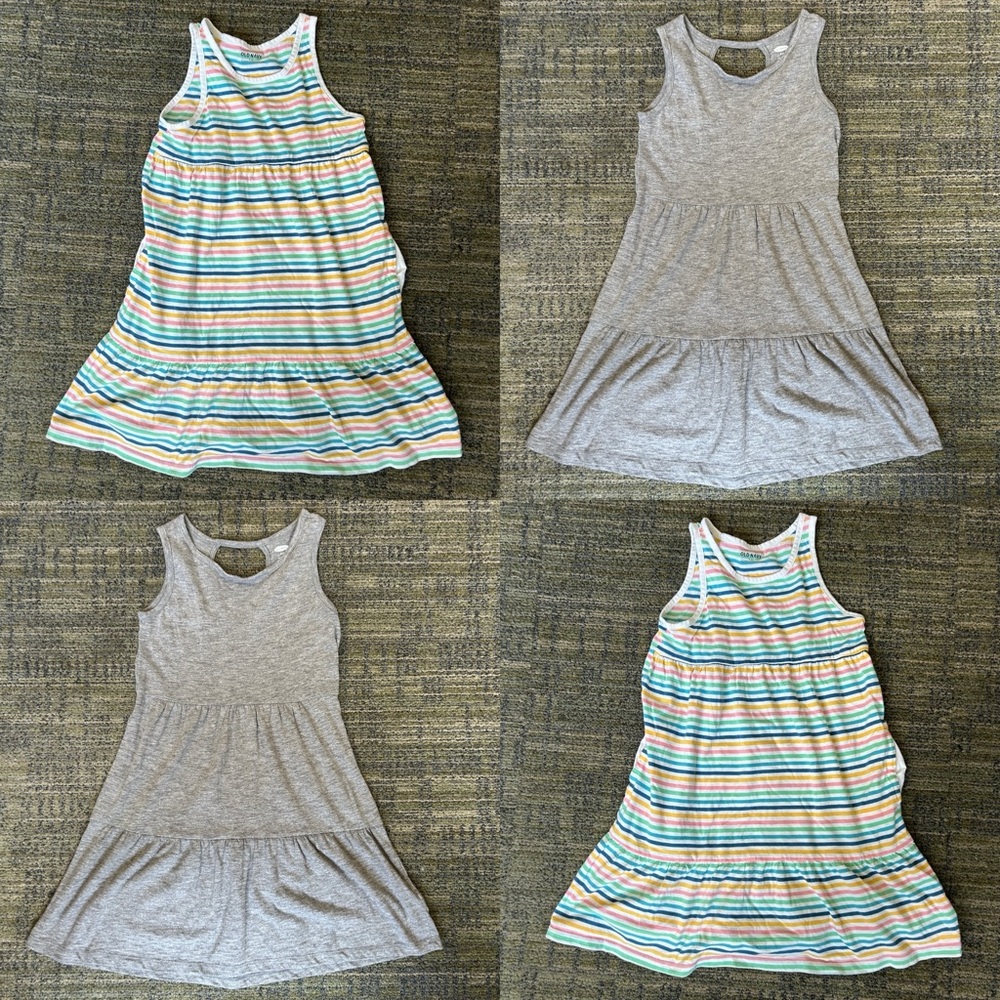 Old Navy Kids Multicolor Striped & Gray Sleeveless Tiered Swing Dresses Bundle
